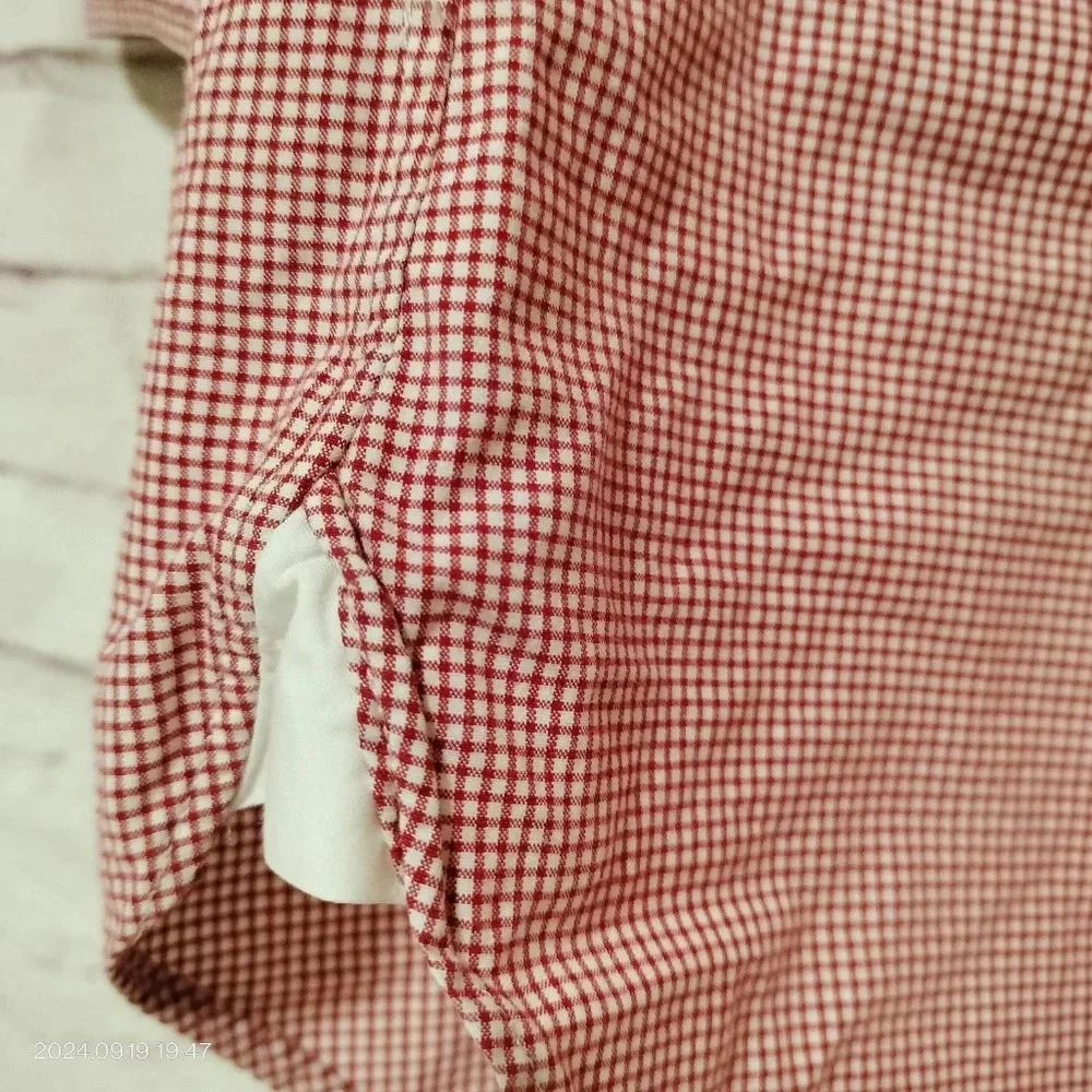 J. Crew Sz 15-15 1/2 Shirt Red White Gingham 2-ply Cotton Button Down Pocket